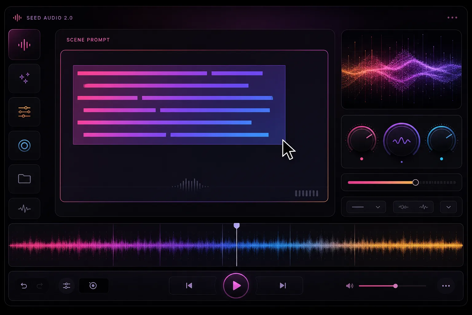Write a sound-scene prompt in Seed Audio 2.0